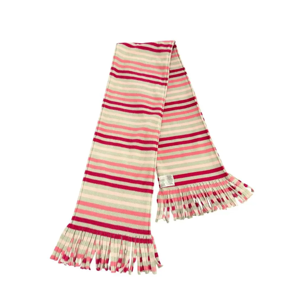 No Bounderies Womens Fleece Scarf OS Pink Cream Stripes Winter Wrap